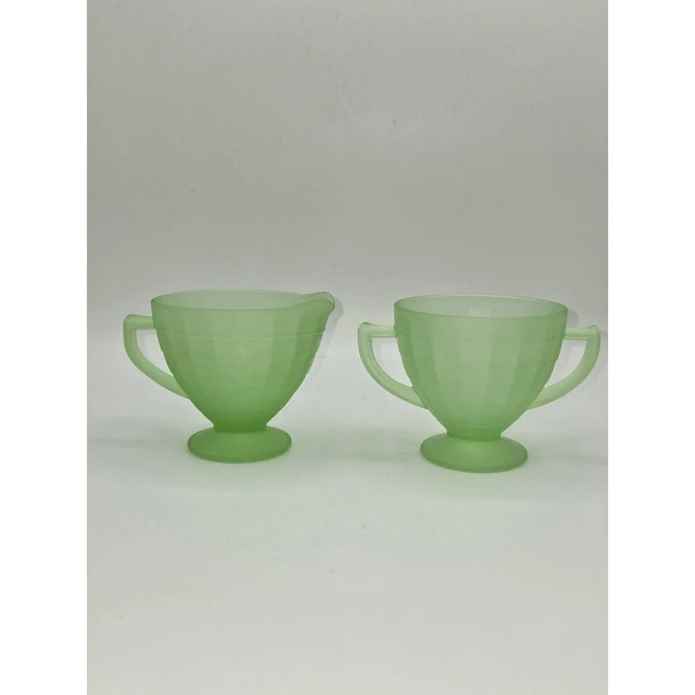 Uranium Glass Green Cups Attributed‎ to Hocking 3 Inch UV Glow Set of 2